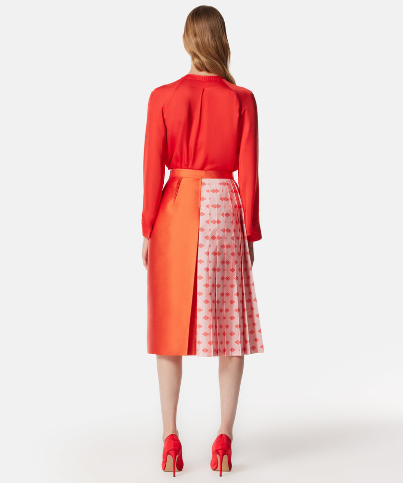 Machka Pattered Pleated Skirt With Belt Coral