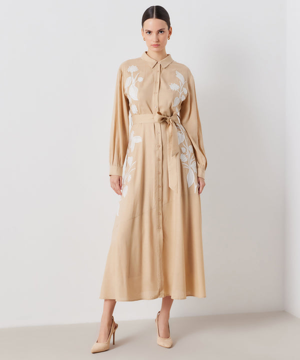 Ipekyol Contrast Embroidered Shirt Dress Natural