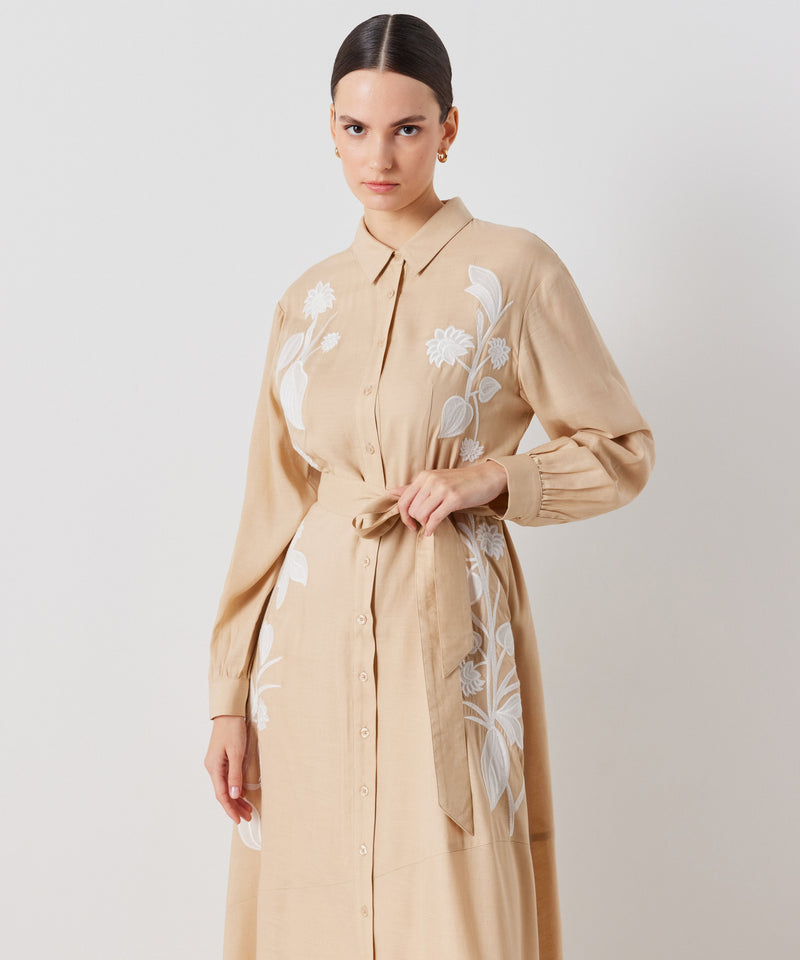 Ipekyol Contrast Embroidered Shirt Dress Natural