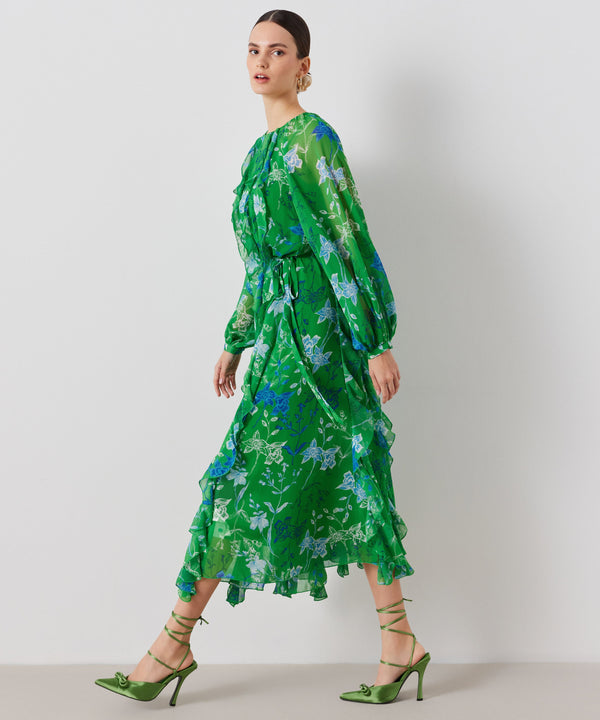 Ipekyol Printed Ruffle Detail Midi Dress Green