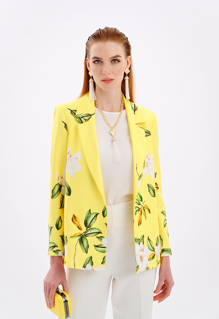 Choice Floral Print Blazer With Self Tie Belt Yellow Print