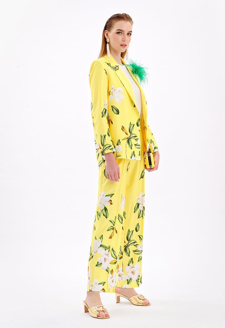 Choice Floral Print Blazer With Self Tie Belt Yellow Print