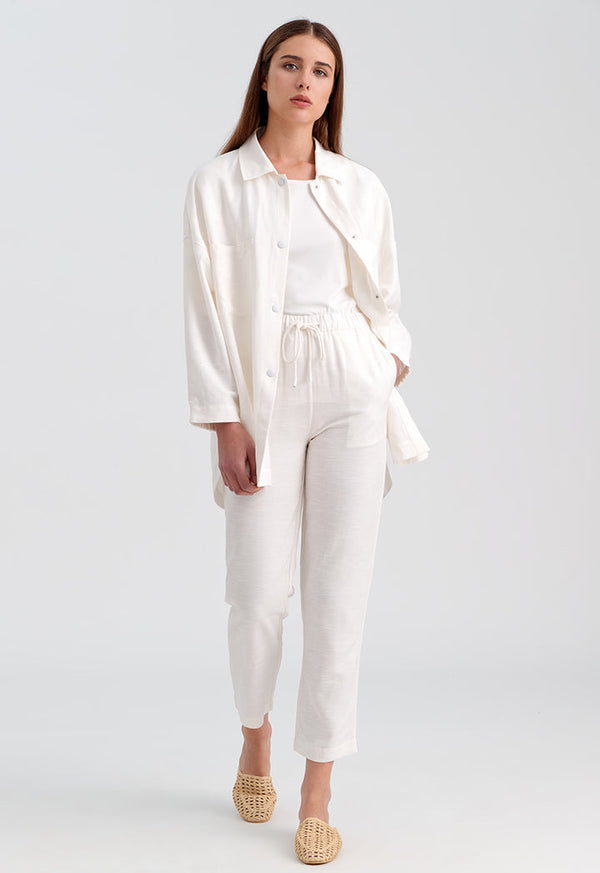 Choice Patch Pockets Linen Solid Shirt Off White