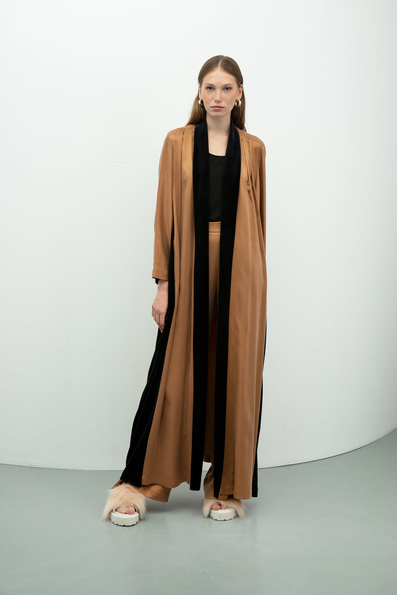 Baqa Black Velvet Line Coat Camel