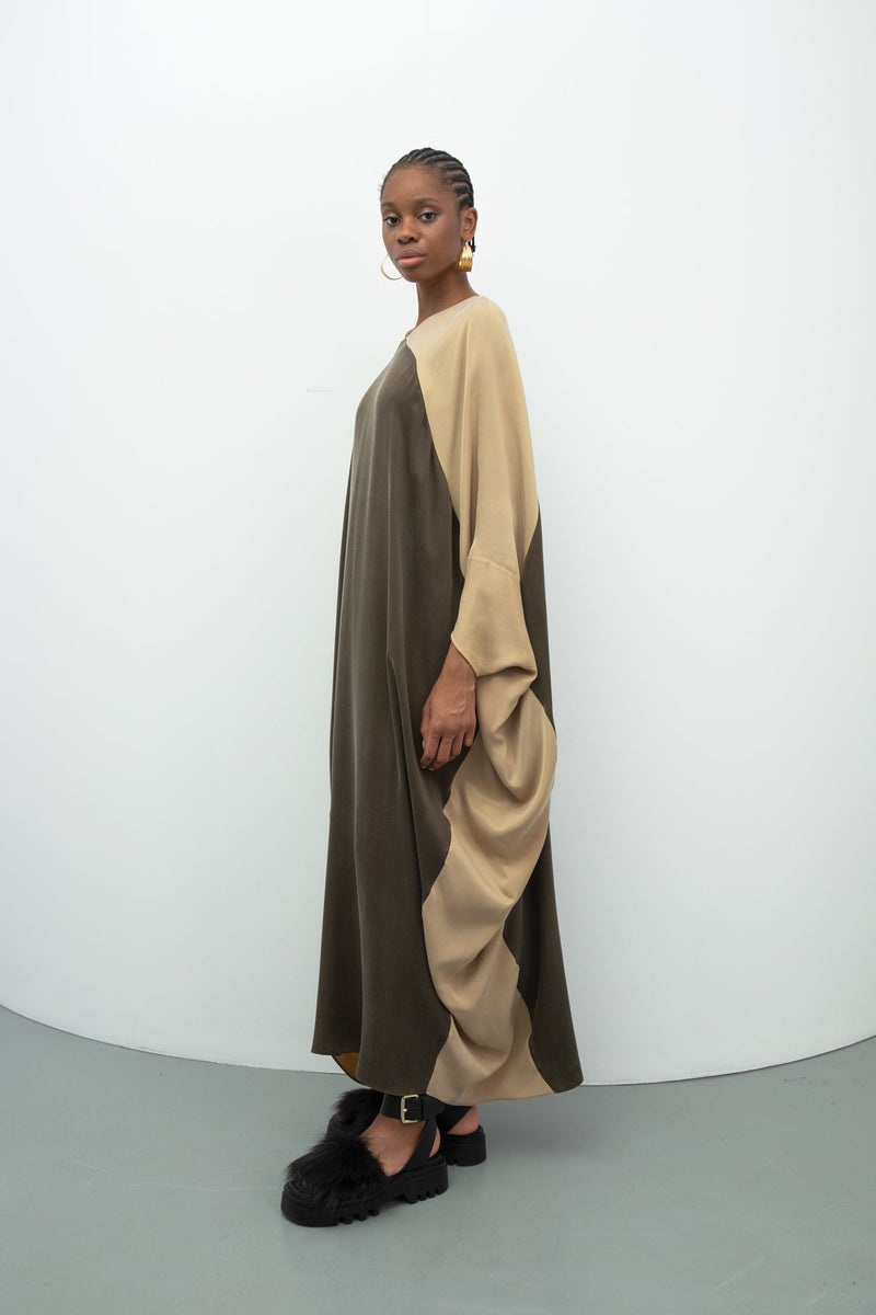 Baqa Colorblock Oversized Dress Khaki