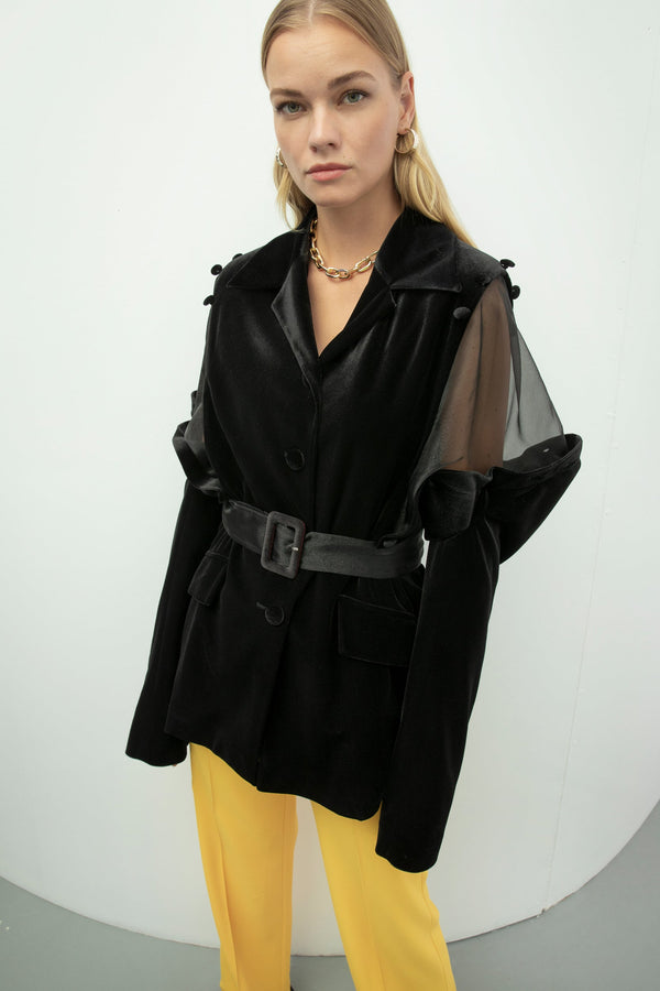 Baqa Long Sleeve Velvet Jacket Black