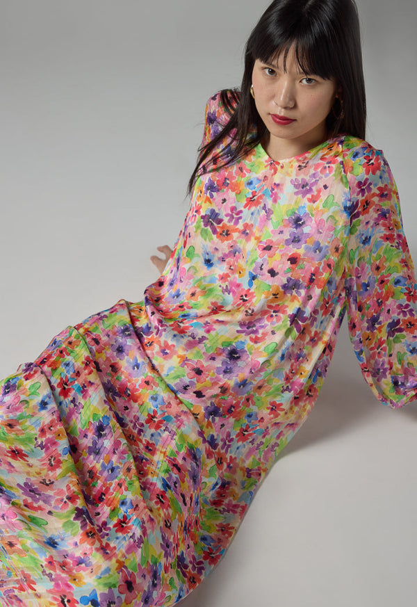 Choice Long Sleeve Floral Print Dress Multi Color