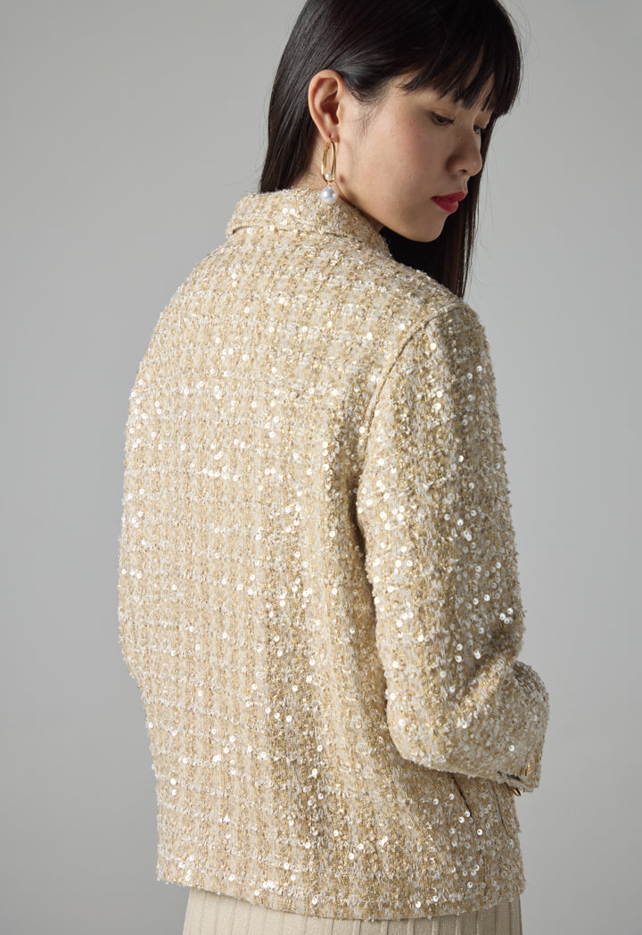 Choice Contrast Sequin Long Sleeve Jacket Beige