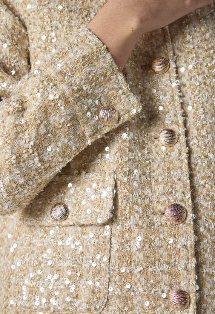 Choice Contrast Sequin Long Sleeve Jacket Beige