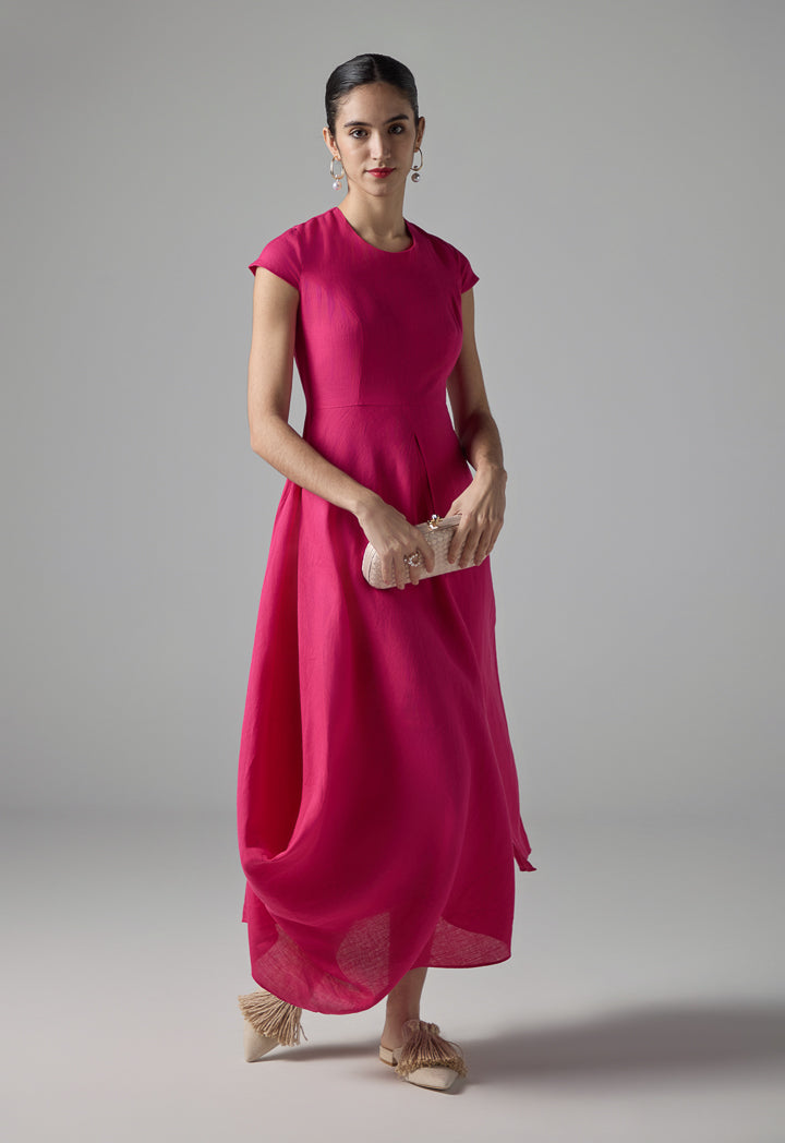 Choice Solid Continuous Short Sleeves Maxi Dress Fuchsia