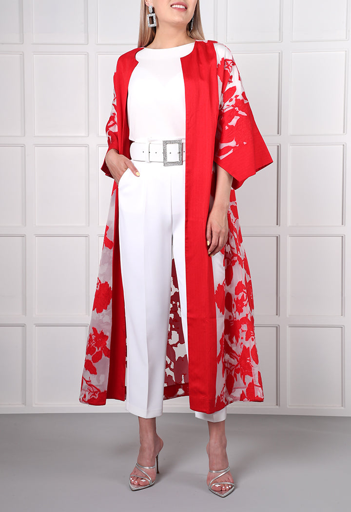 Choice Floral Burnout Kimono
 Red - Wardrobe Fashion