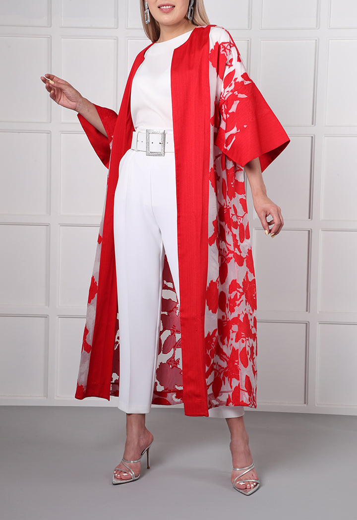 Choice Floral Burnout Kimono
 Red - Wardrobe Fashion