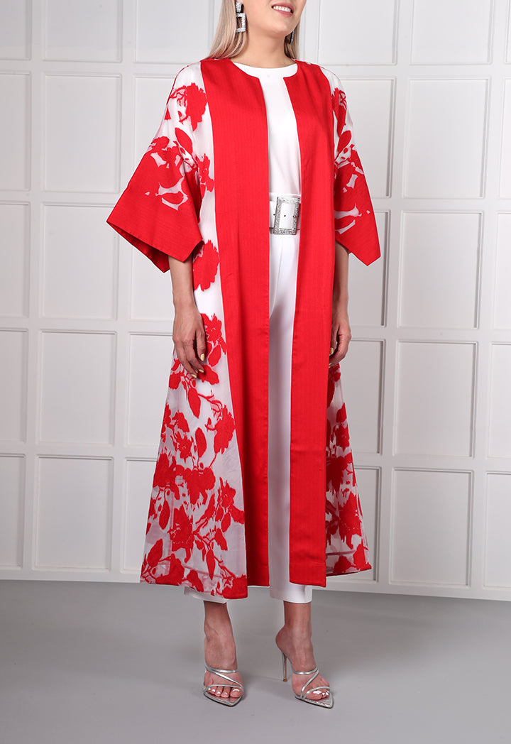 Choice Floral Burnout Kimono
 Red - Wardrobe Fashion