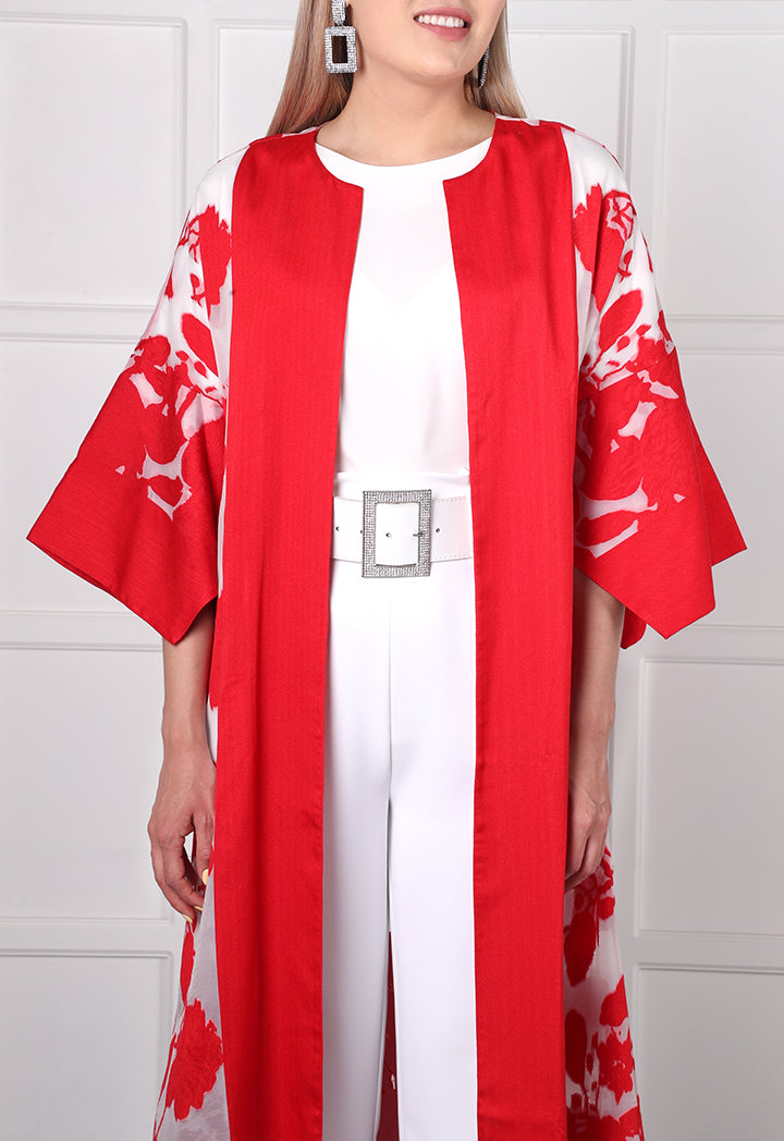 Choice Floral Burnout Kimono
 Red - Wardrobe Fashion