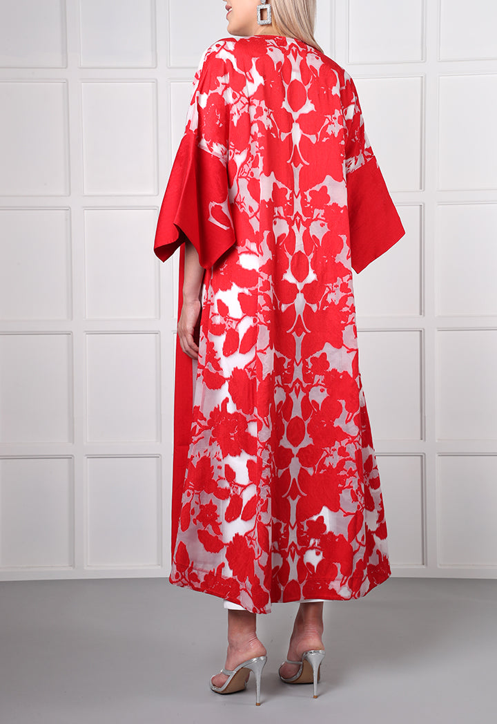 Choice Floral Burnout Kimono
 Red - Wardrobe Fashion