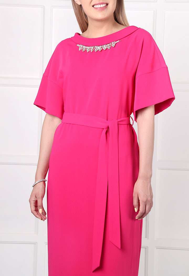 Choice Necklace Embellished Kimono Dress Fuchsia - Wardrobe Fashion