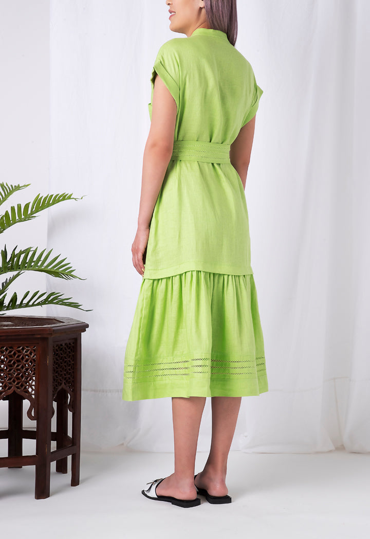 Choice Patch Pocket Ruffle Trim Dress Green - Wardrobe Fashion