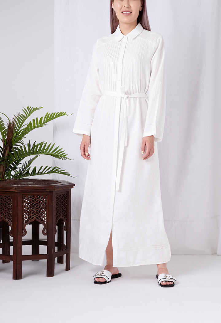 Choice Pintuck Detailed Shirt Dress Off White - Wardrobe Fashion