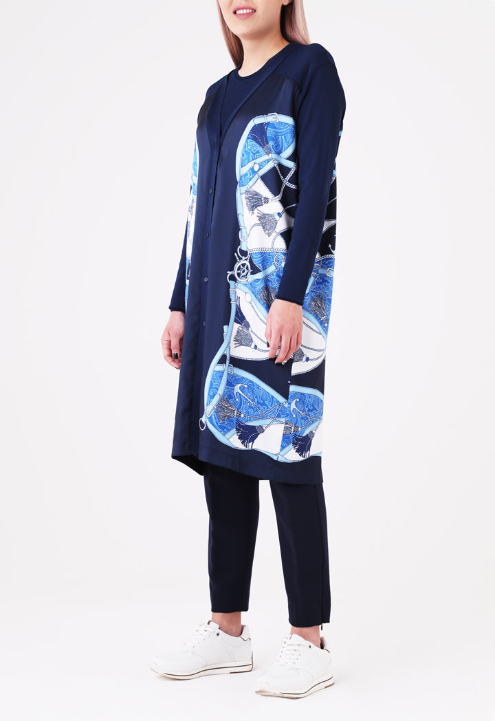 Choice Belt Tassel Print Outerwear Navy