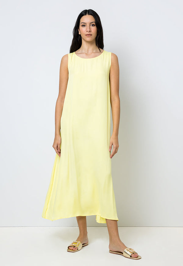 Choice Solid Sleeveless Crew Collar Dress Yellow