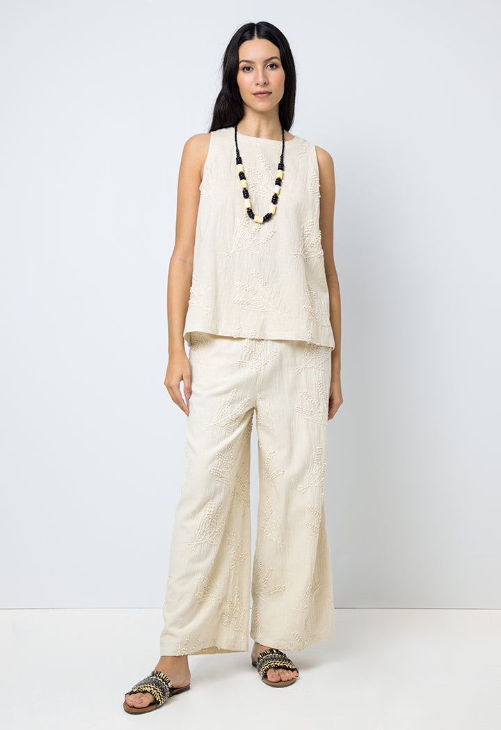 Choice Solid Embroidered Sleeveless Top Beige