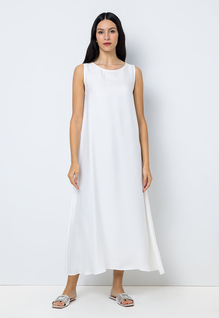 Choice Solid Sleeveless Crew Collar Dress Offwhite