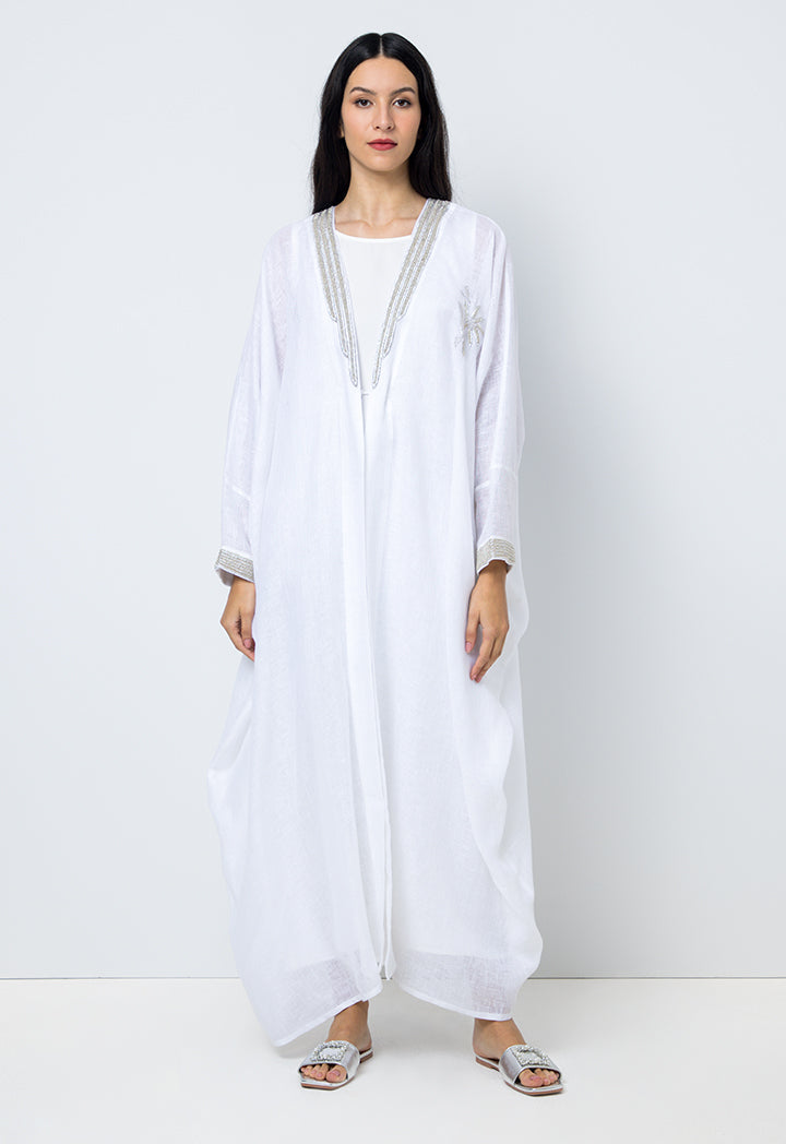 Choice Embellished Beads Maxi Oversize Abaya Offwhite