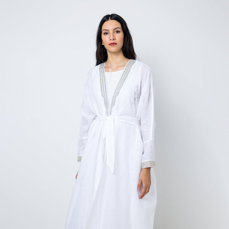 Choice Embellished Beads Maxi Oversize Abaya Offwhite