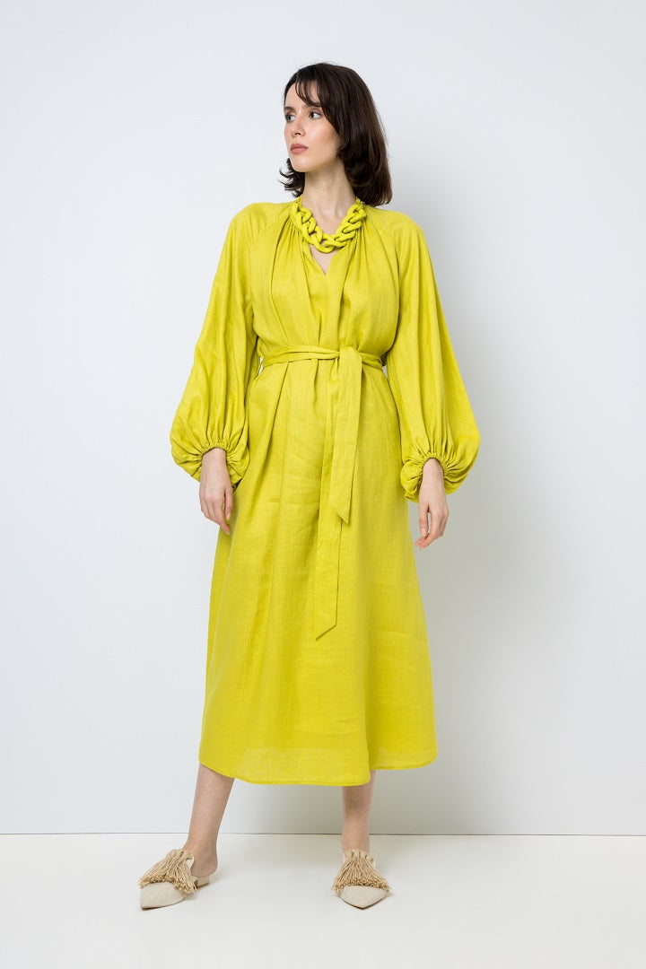 Choice Chain Detail Dress With Belt Lime