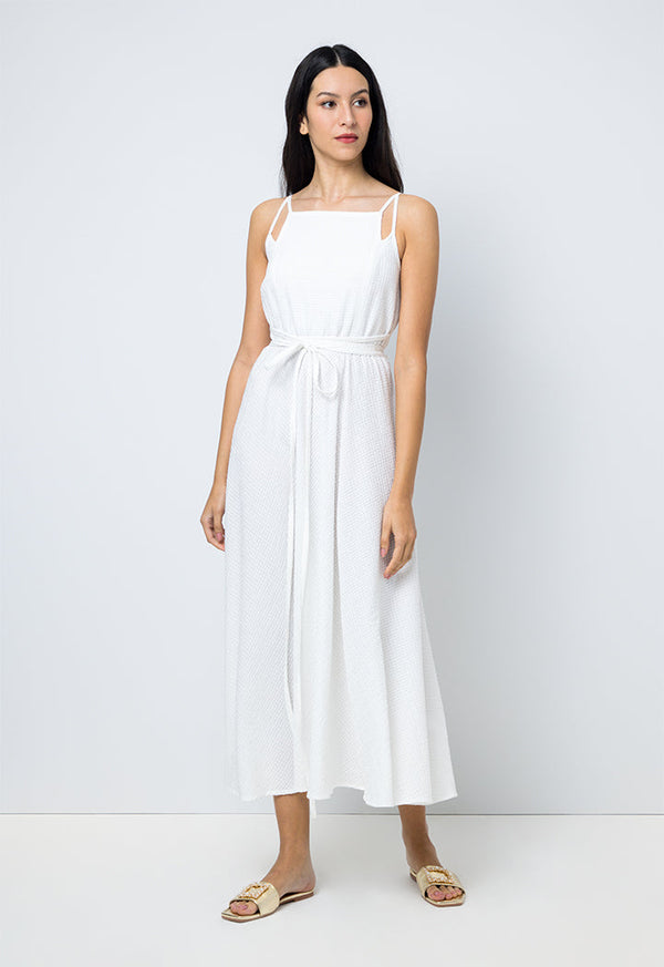 Choice Solid Sleeveless Dress Off White