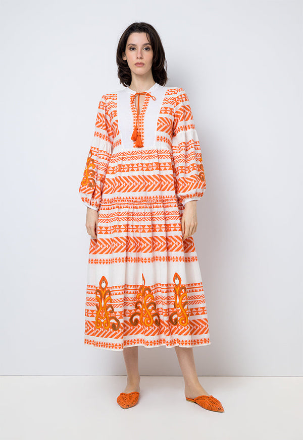 Choice Contrast Puff Long Sleeves Dress Orange