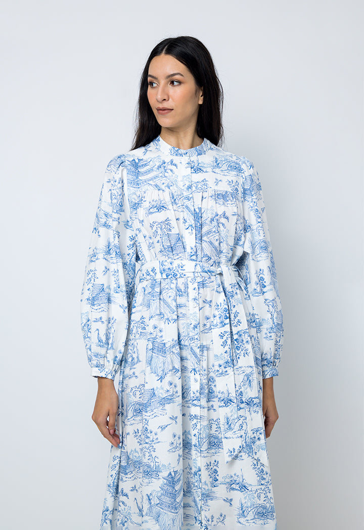 Choice Printed Belted Maxi Dress Offwhite