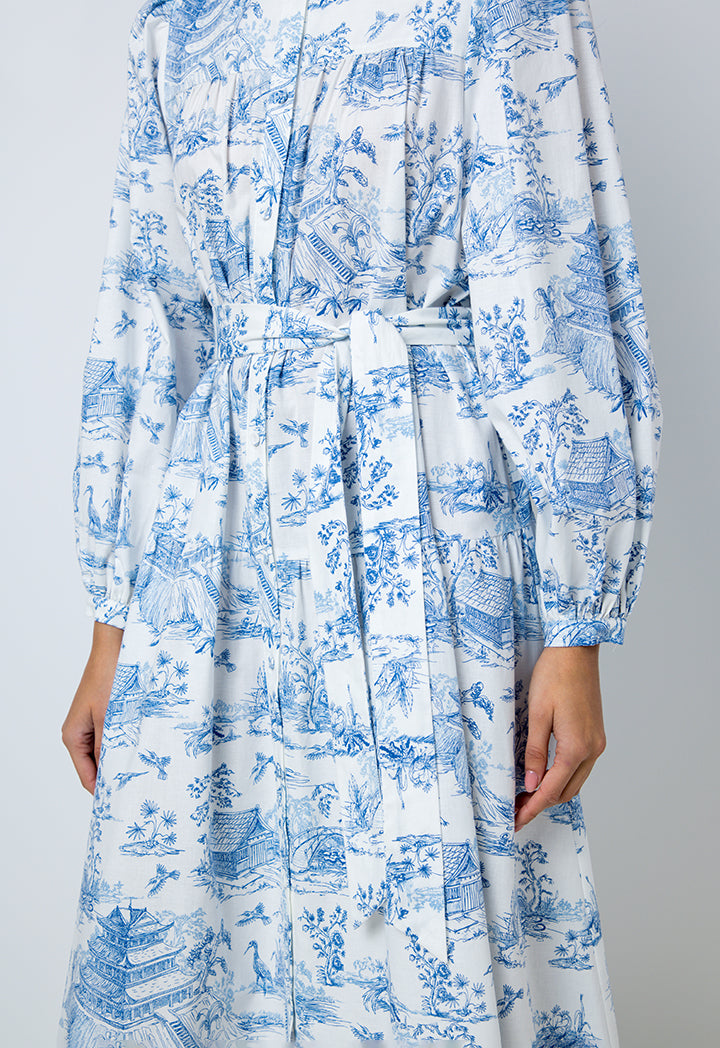 Choice Printed Belted Maxi Dress Offwhite