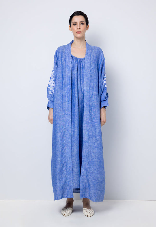 Choice Embroidered Print Kimono Outerwear Blue