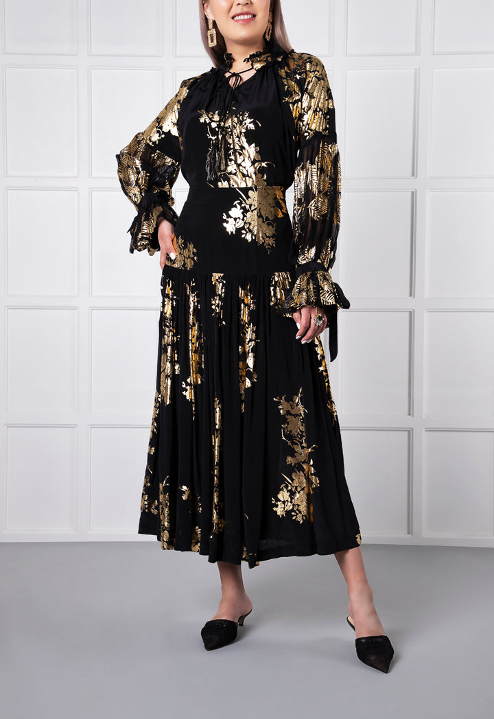 Choice Black Foil Print Blouse  Black - Wardrobe Fashion