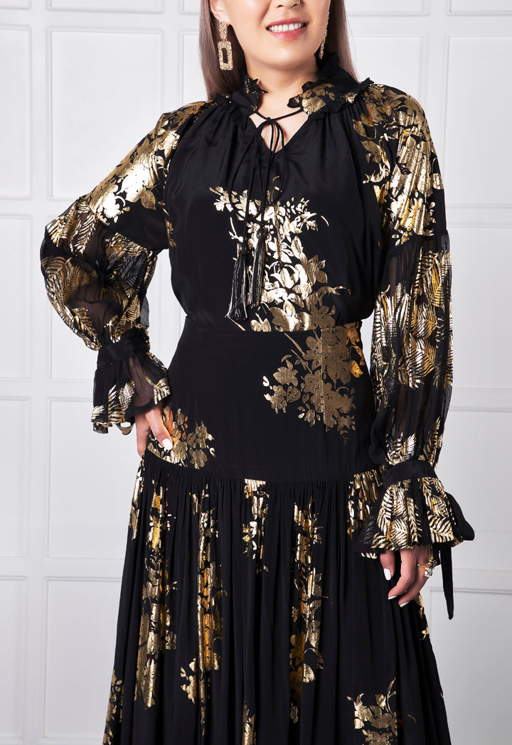 Choice Black Foil Print Blouse  Black - Wardrobe Fashion