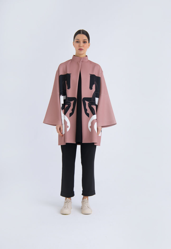 Choice Placement Print Stand Collar Neoprene Outerwear Rose