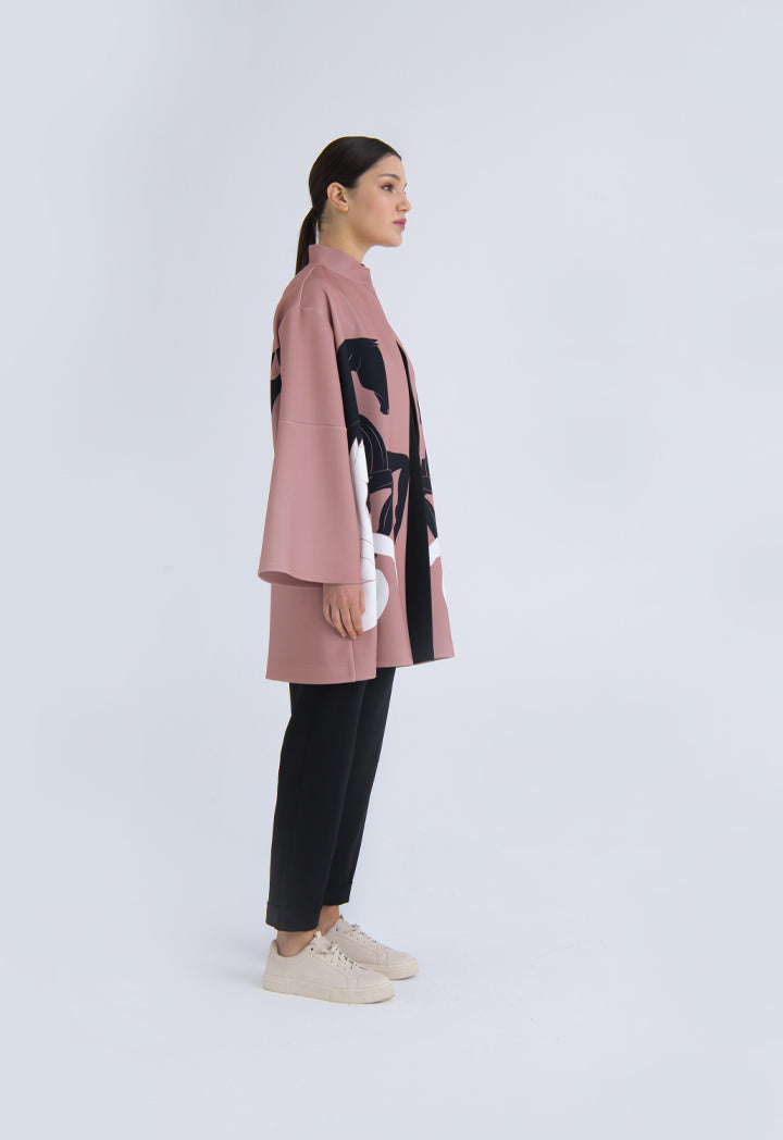 Choice Placement Print Stand Collar Neoprene Outerwear Rose