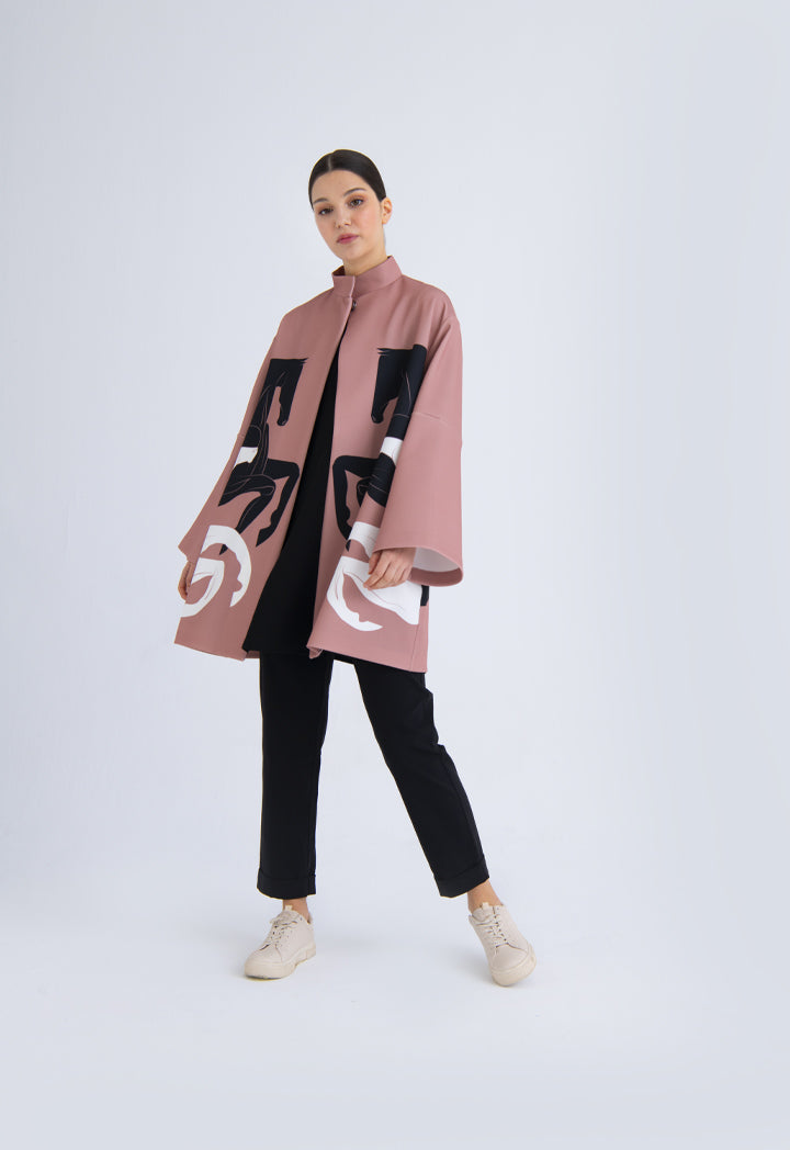 Choice Placement Print Stand Collar Neoprene Outerwear Rose