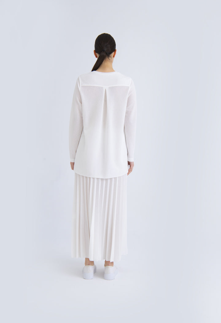 Choice Solid Color Knitted Overlap Side Slit Blouse Off White