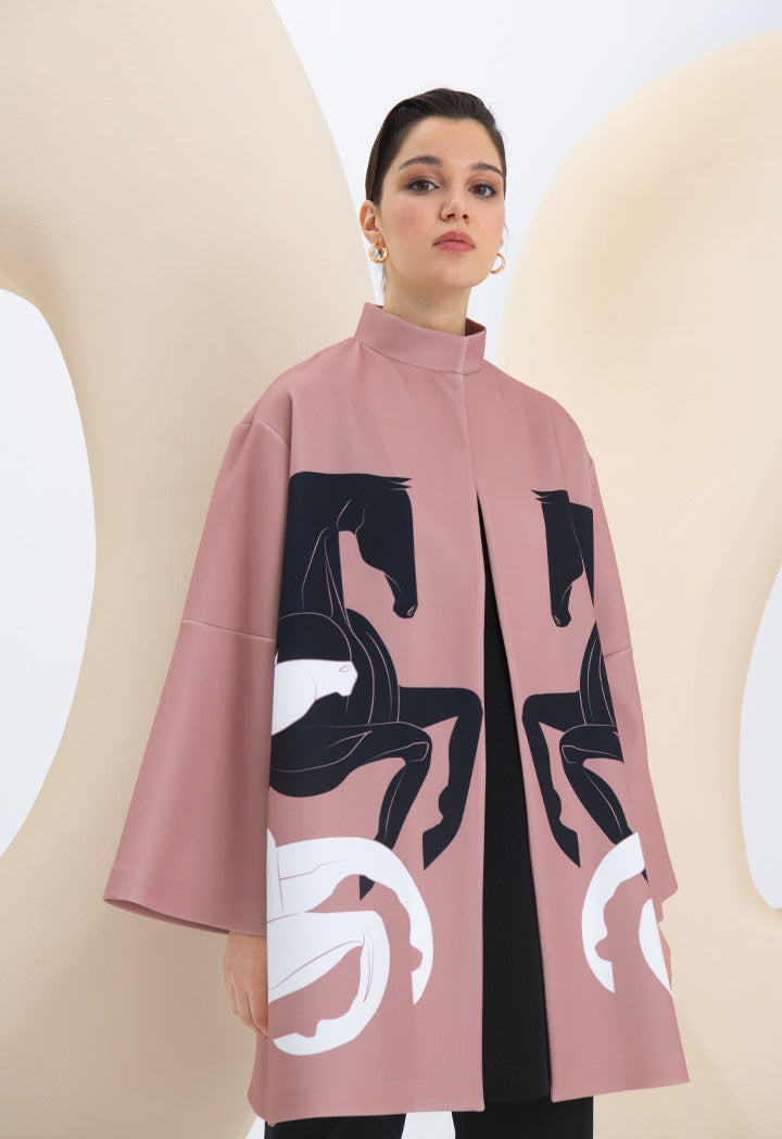 Choice Placement Print Stand Collar Neoprene Outerwear Rose