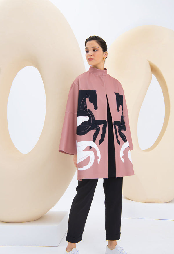 Choice Placement Print Stand Collar Neoprene Outerwear Rose