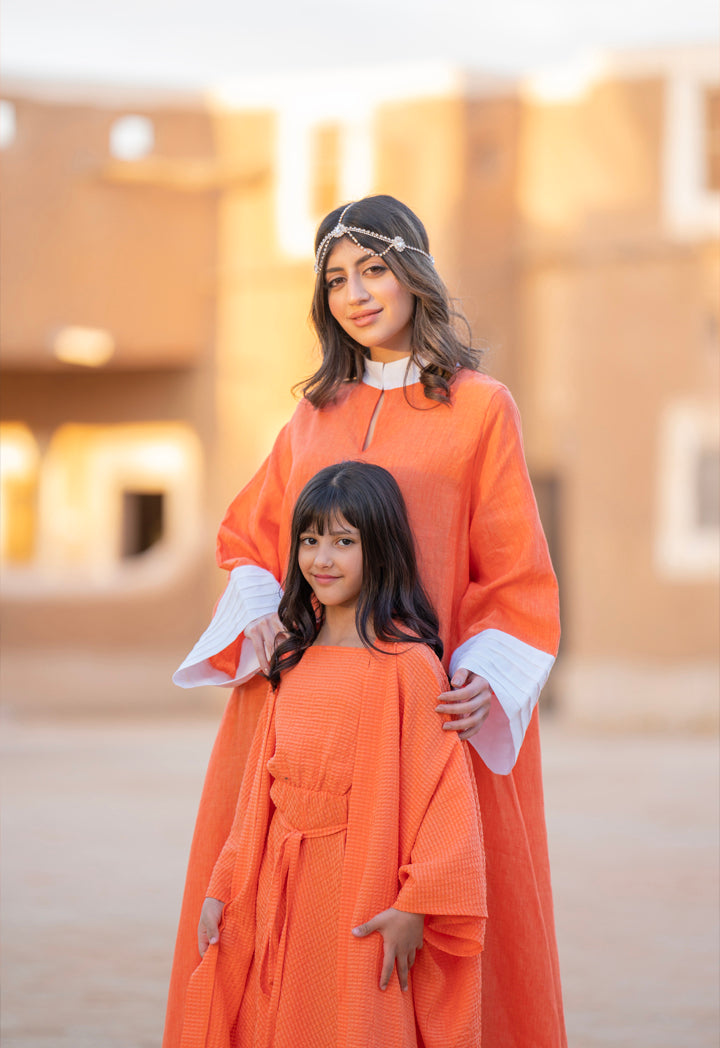 Choice Kids Solid Long Wide Sleeves Abaya Orange