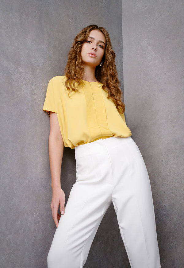 Choice Solid Crepe Loose Fit Blouse Yellow