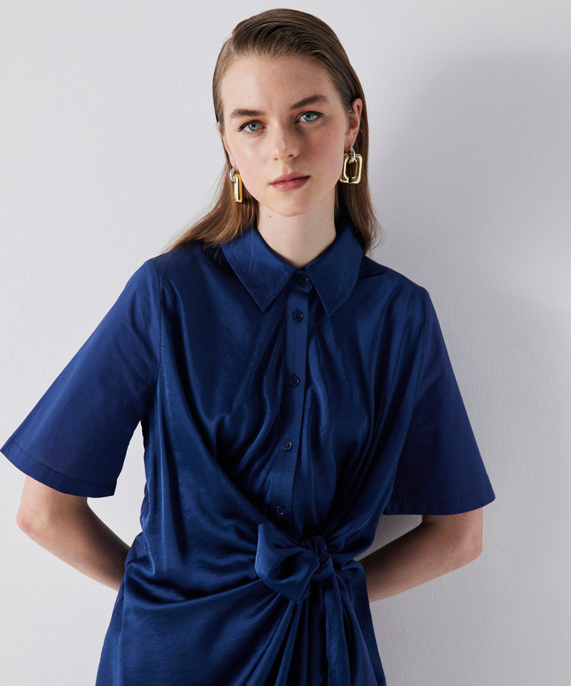 Ipekyol Satin Mix Midi Shirt Dress Navy Blue