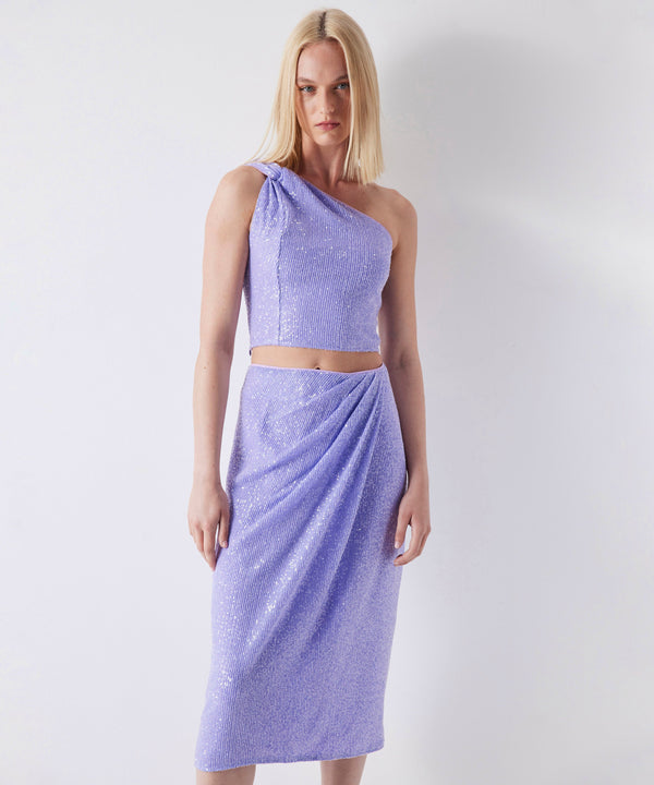 Ipekyol Sequin Draped Midi Skirt Lilac