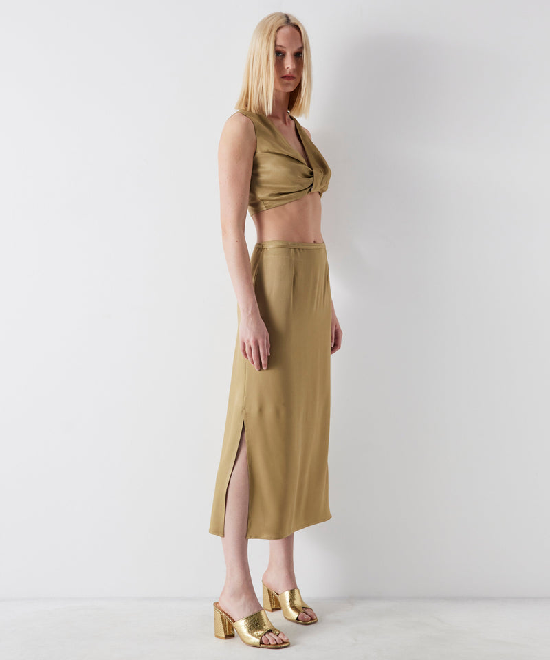 Ipekyol Waist Tie Detail Midi Skirt Khaki