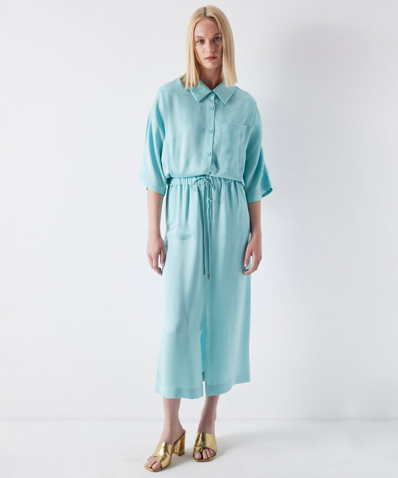 Ipekyol Solid Front Slit Midi Skirt Aqua