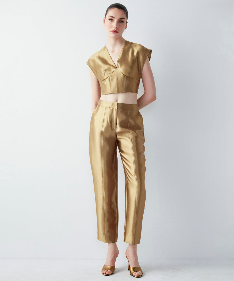 Ipekyol Shiny Textured Crop Blouse Gold