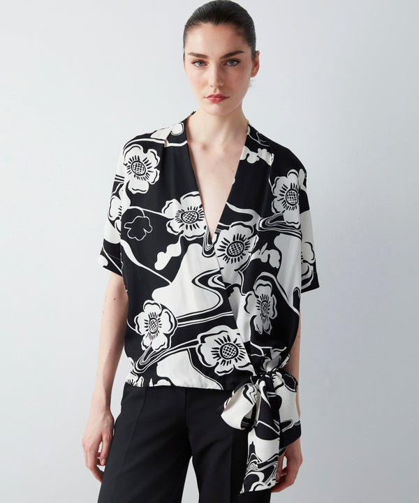 Ipekyol Floral Pattern Tie Detail Blouse Black